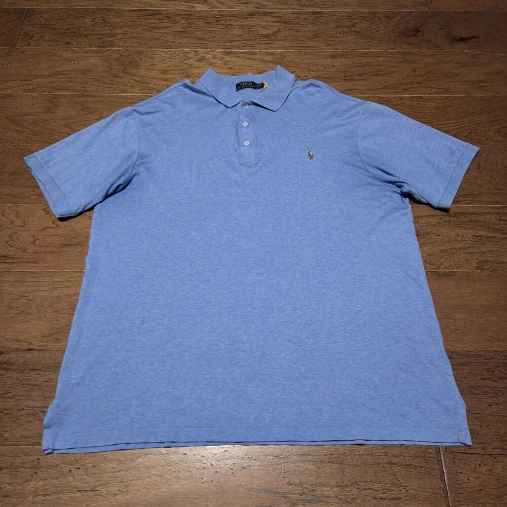 Polo Ralph Lauren Soft Touch Golf Shirt Mens XLT Classic Heather Blue Flesh Pony